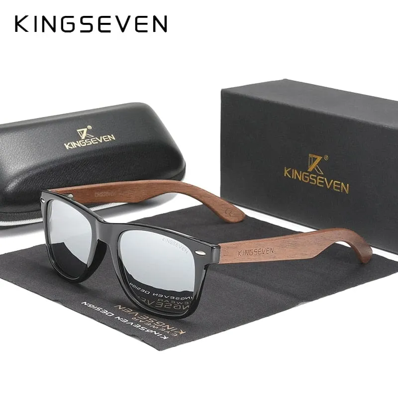 KINGSEVEN New Black Walnut Sunglasses Wood Polarized Sunglasses Men's Glasses Handmade UV400 Protection Eyewear Retro Wooden Box