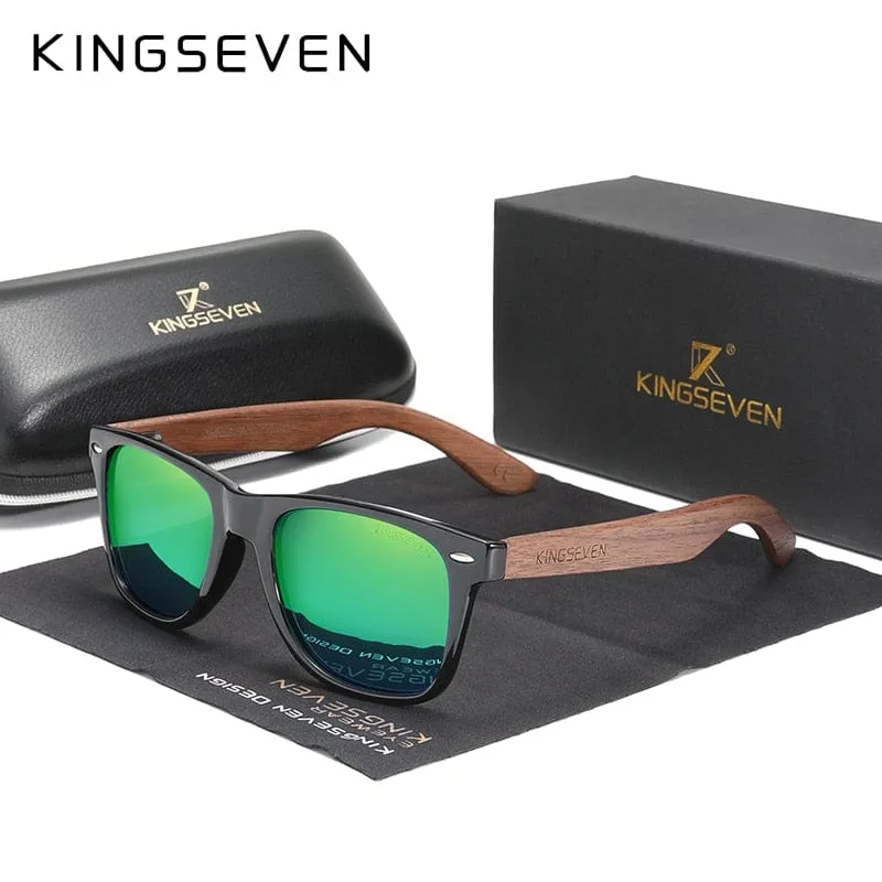 KINGSEVEN New Black Walnut Sunglasses Wood Polarized Sunglasses Men's Glasses Handmade UV400 Protection Eyewear Retro Wooden Box