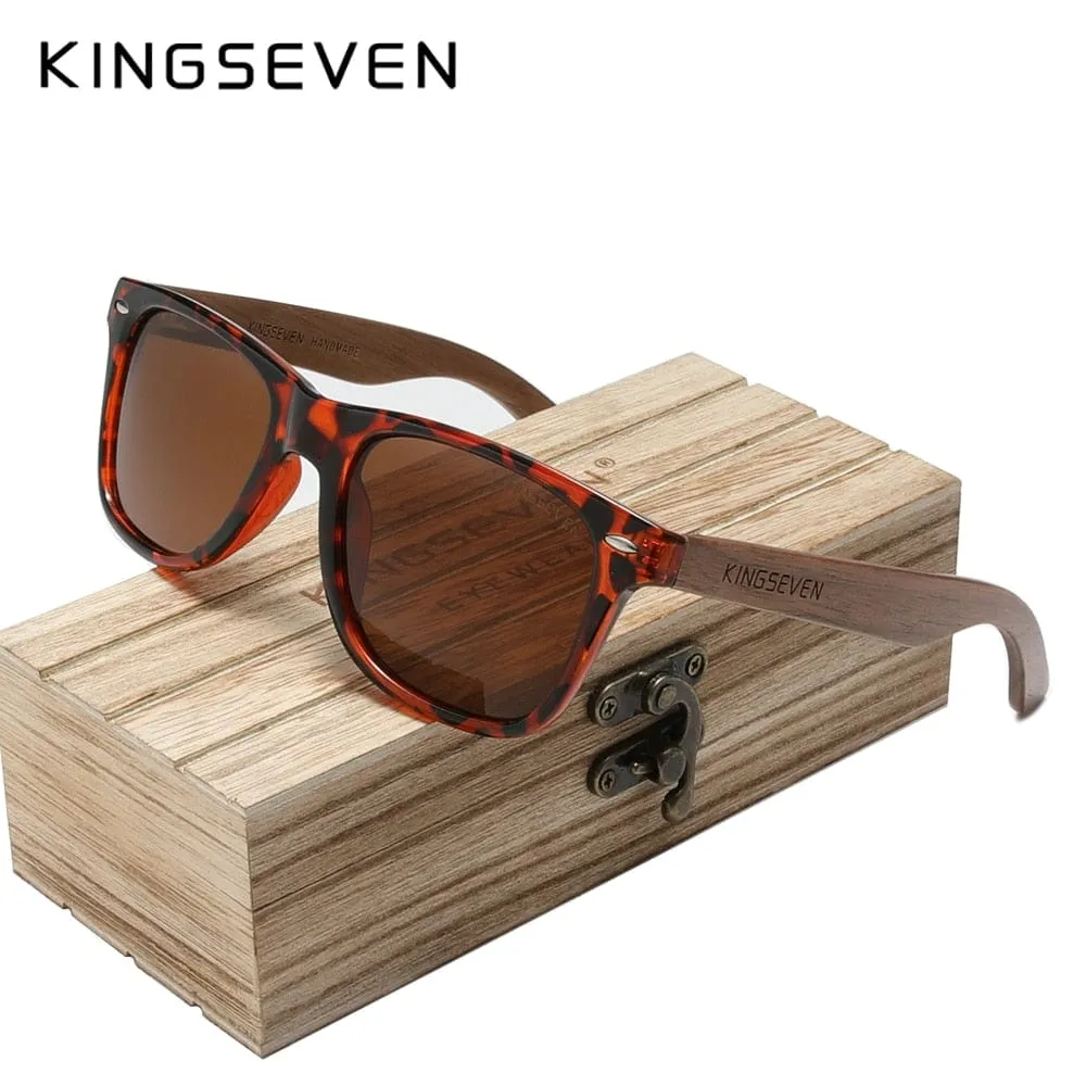 KINGSEVEN New Black Walnut Sunglasses Wood Polarized Sunglasses Men's Glasses Handmade UV400 Protection Eyewear Retro Wooden Box