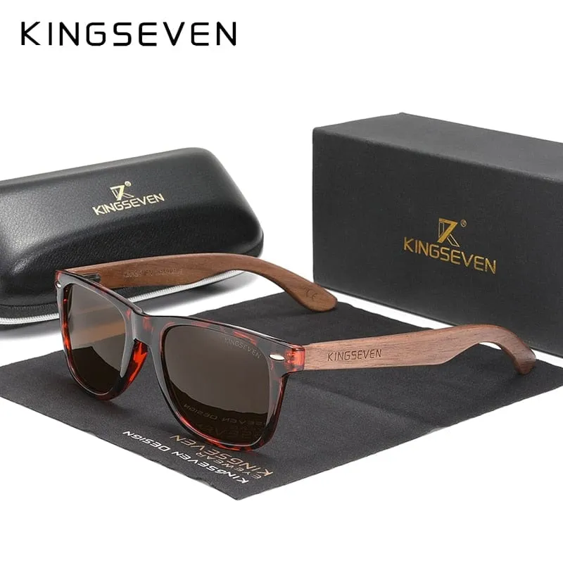 KINGSEVEN New Black Walnut Sunglasses Wood Polarized Sunglasses Men's Glasses Handmade UV400 Protection Eyewear Retro Wooden Box