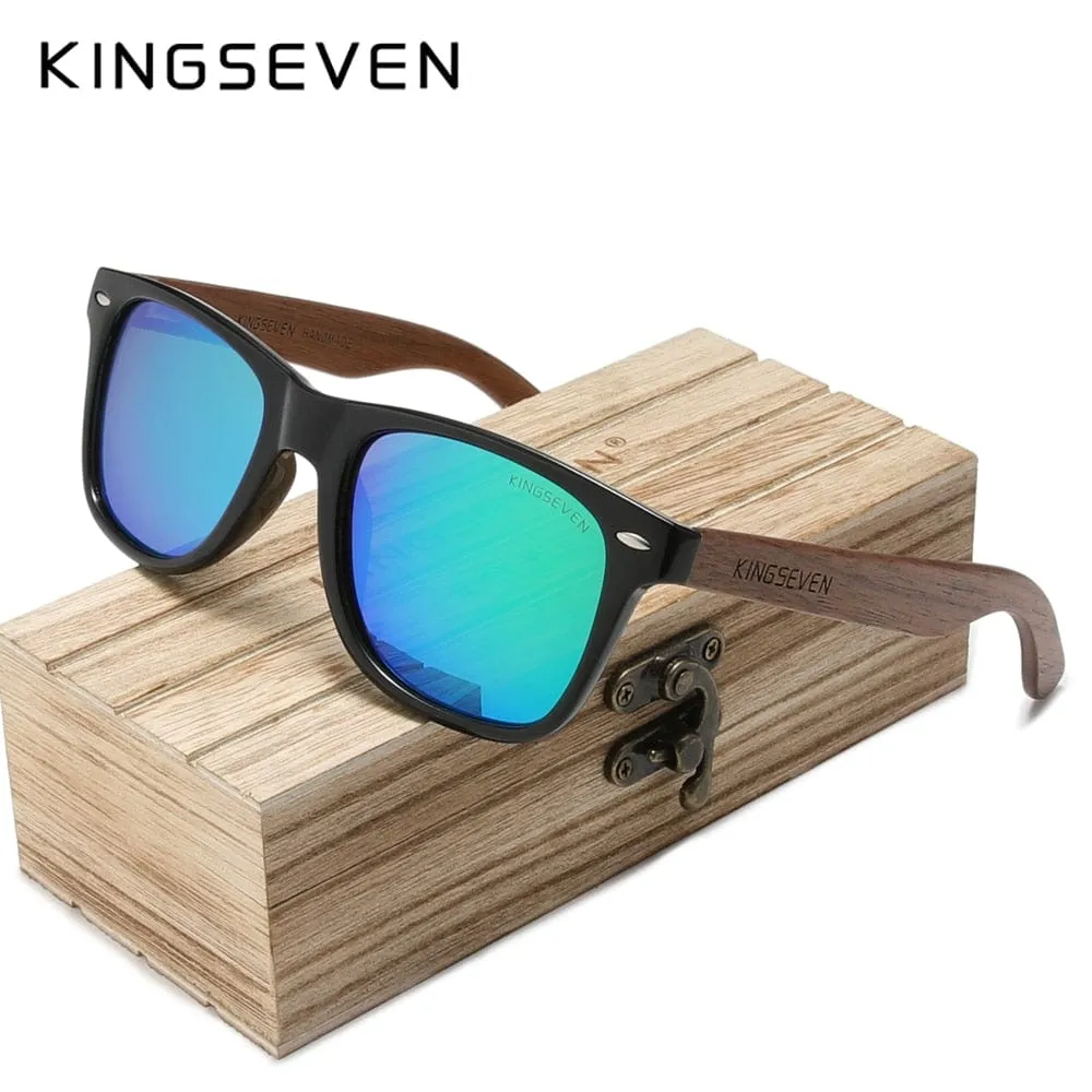 KINGSEVEN New Black Walnut Sunglasses Wood Polarized Sunglasses Men's Glasses Handmade UV400 Protection Eyewear Retro Wooden Box