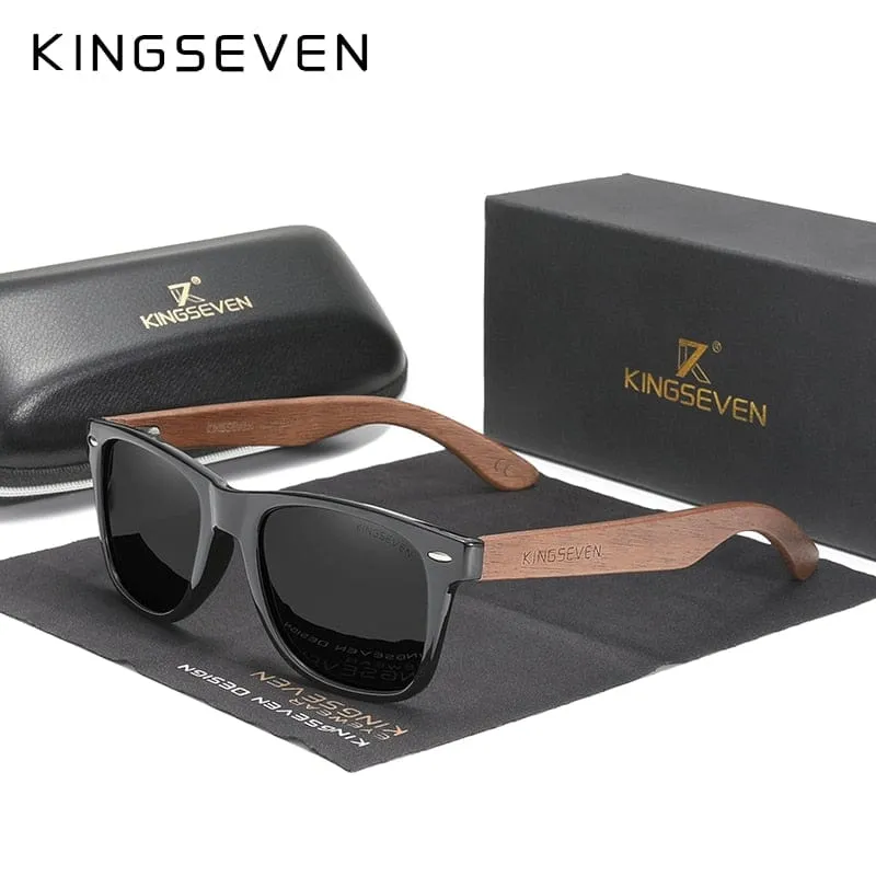 KINGSEVEN New Black Walnut Sunglasses Wood Polarized Sunglasses Men's Glasses Handmade UV400 Protection Eyewear Retro Wooden Box