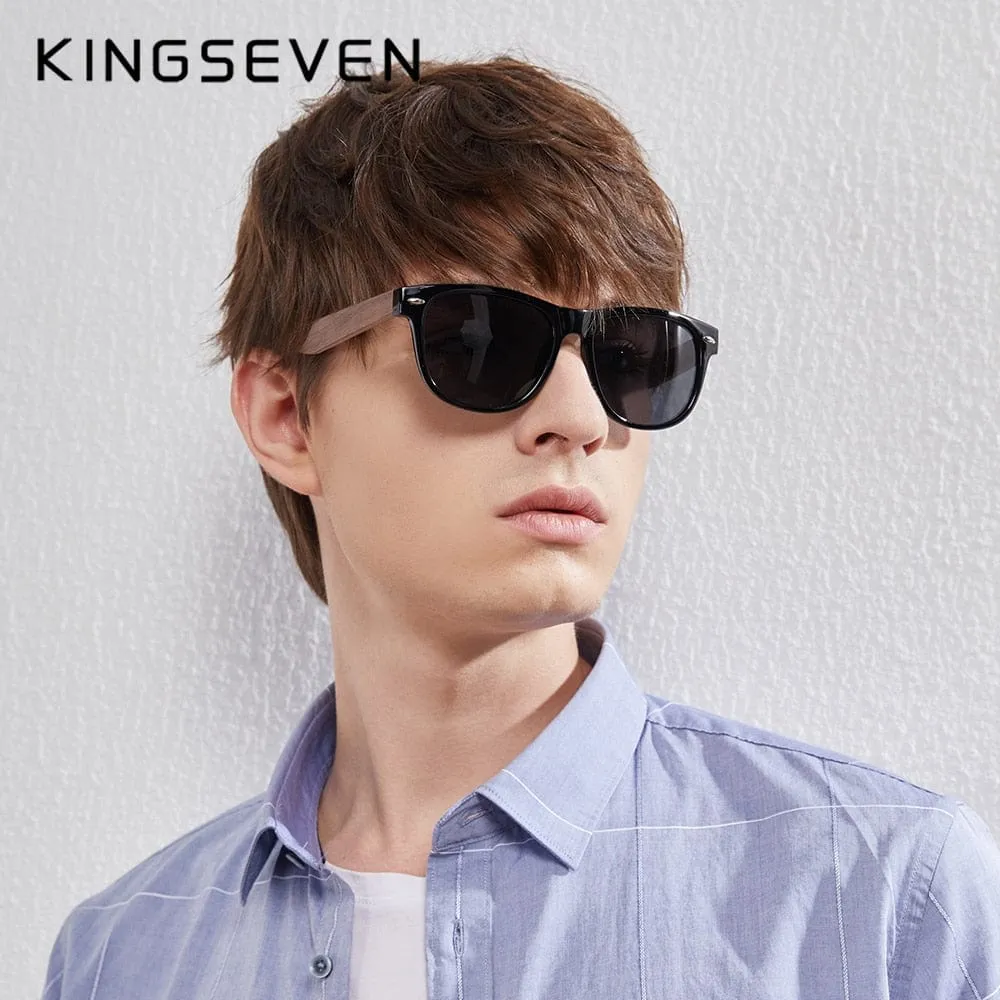 KINGSEVEN New Black Walnut Sunglasses Wood Polarized Sunglasses Men's Glasses Handmade UV400 Protection Eyewear Retro Wooden Box