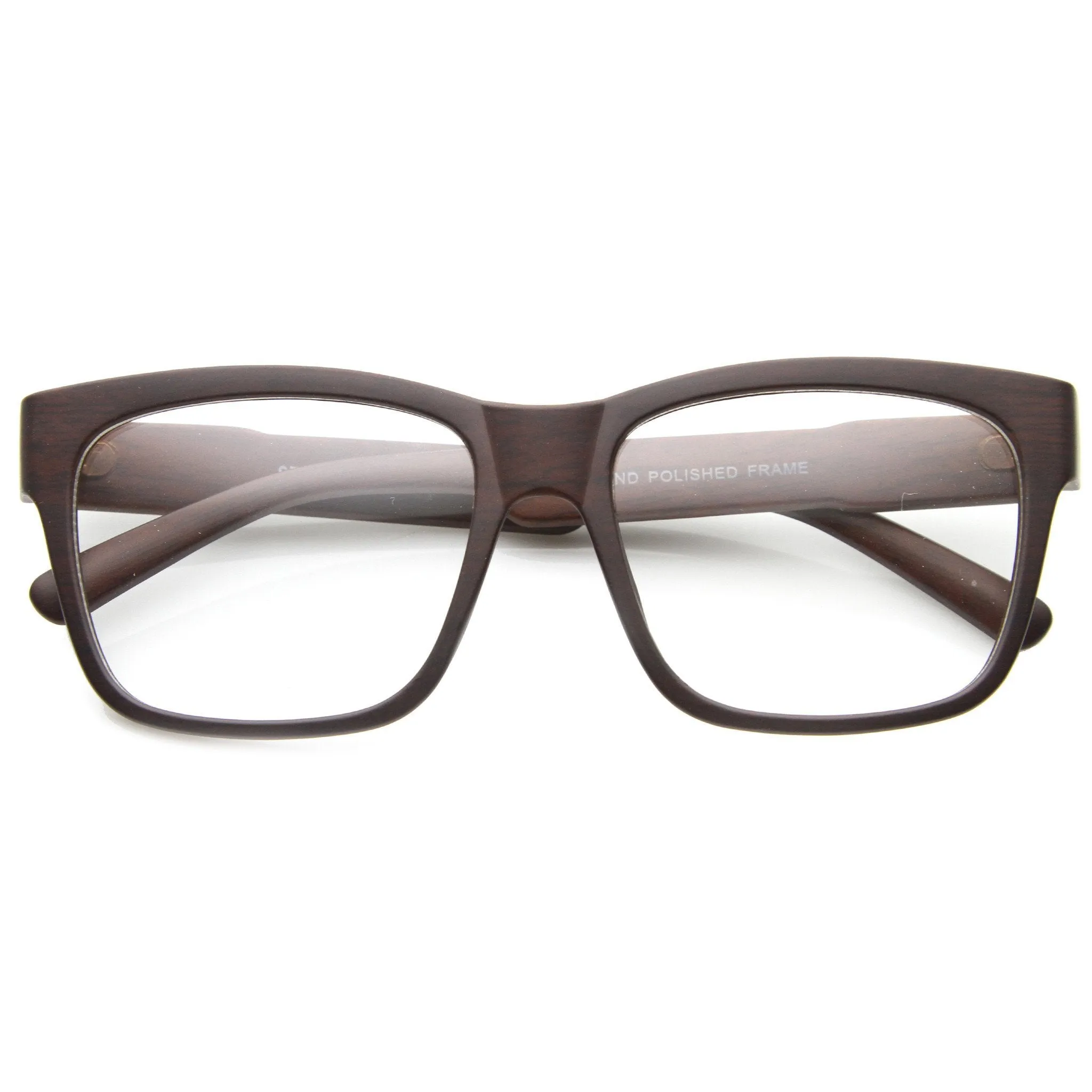 Large Wood Print Horned Rim Modern Clear Lens Glasses