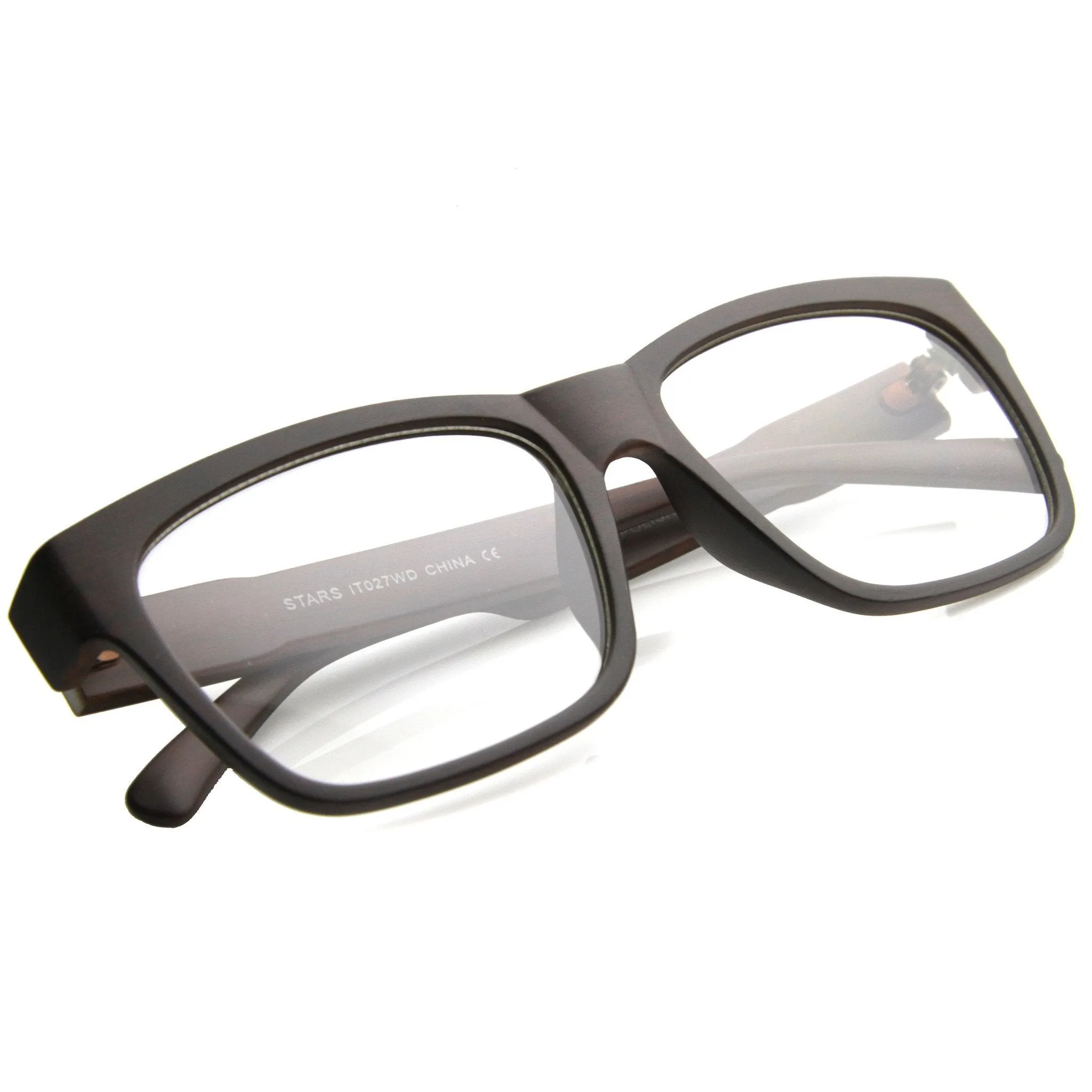 Large Wood Print Horned Rim Modern Clear Lens Glasses