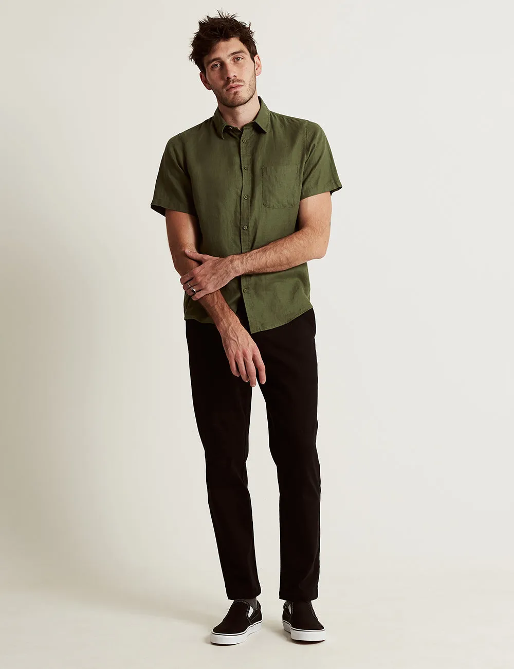 Linen Short Sleeve Shirt - Fatigue