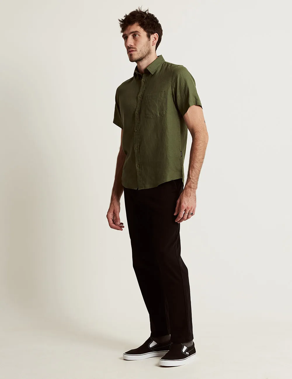 Linen Short Sleeve Shirt - Fatigue