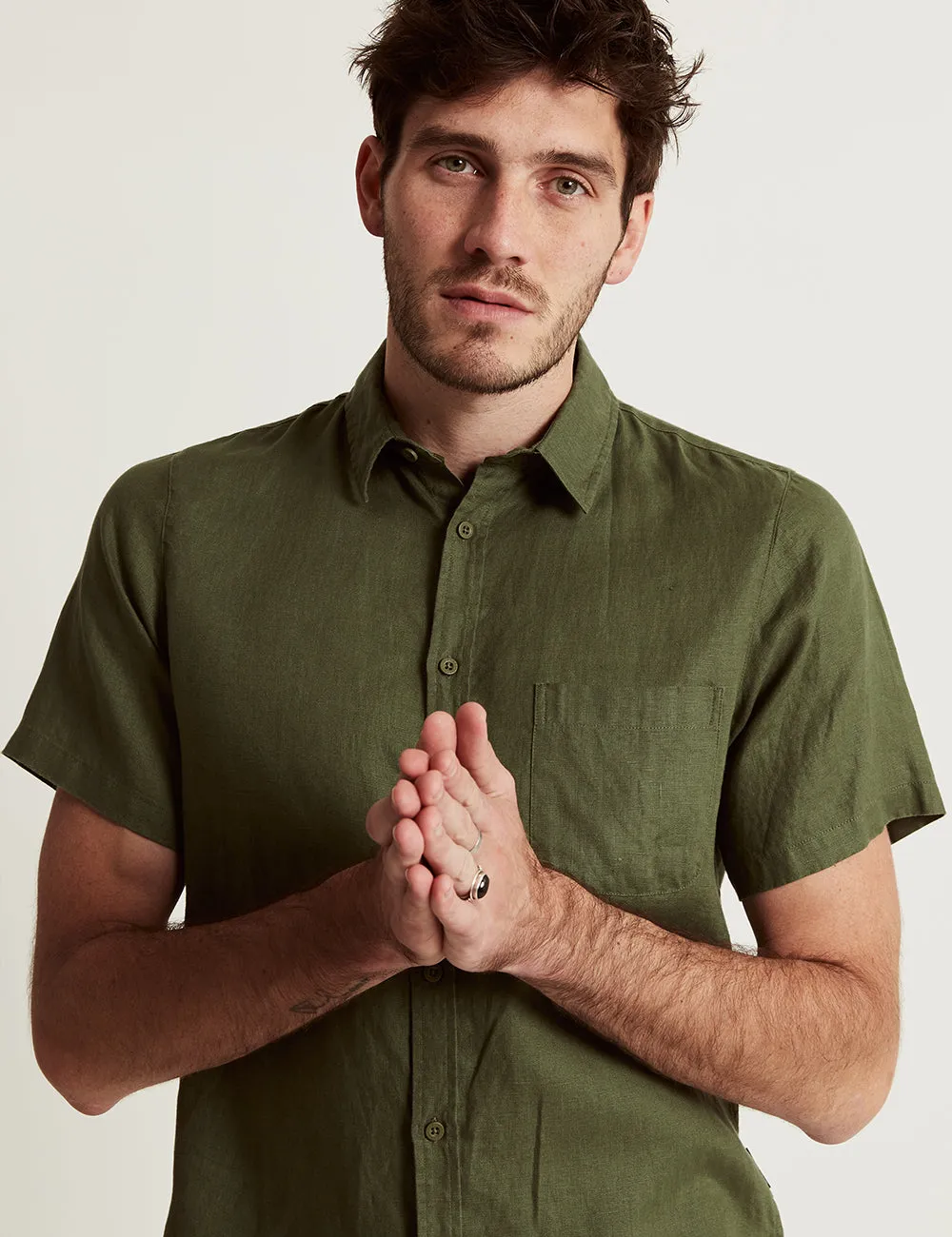 Linen Short Sleeve Shirt - Fatigue