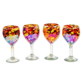 Novica Bright Confetti Handblown Recycled Glass Wine Glasses (Set Of 4)