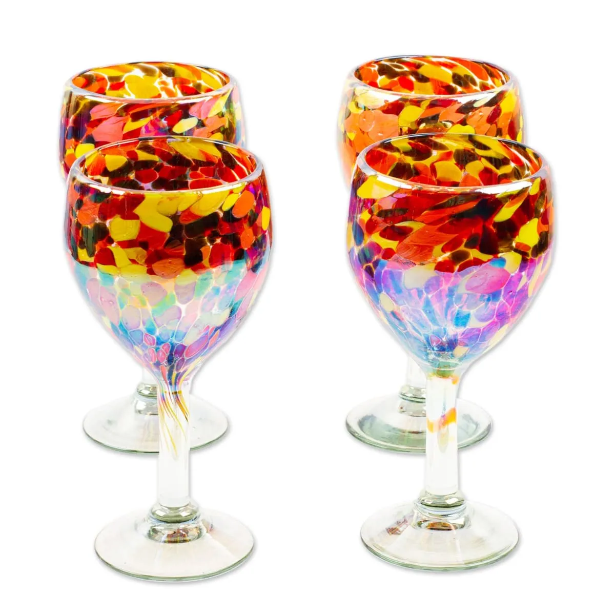 Novica Bright Confetti Handblown Recycled Glass Wine Glasses (Set Of 4)