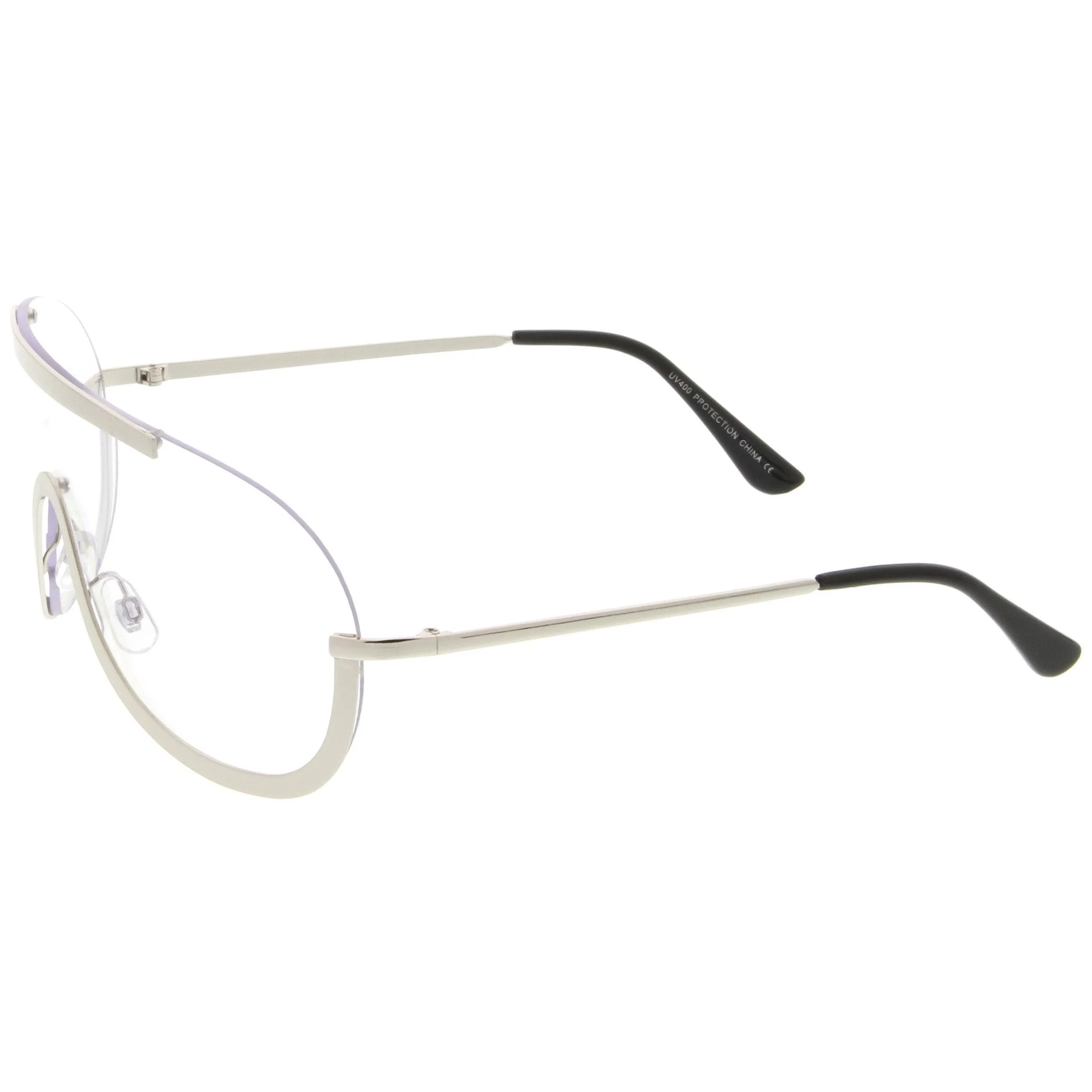 Oversize Disco Rimless Shield Clear Lens Glasses