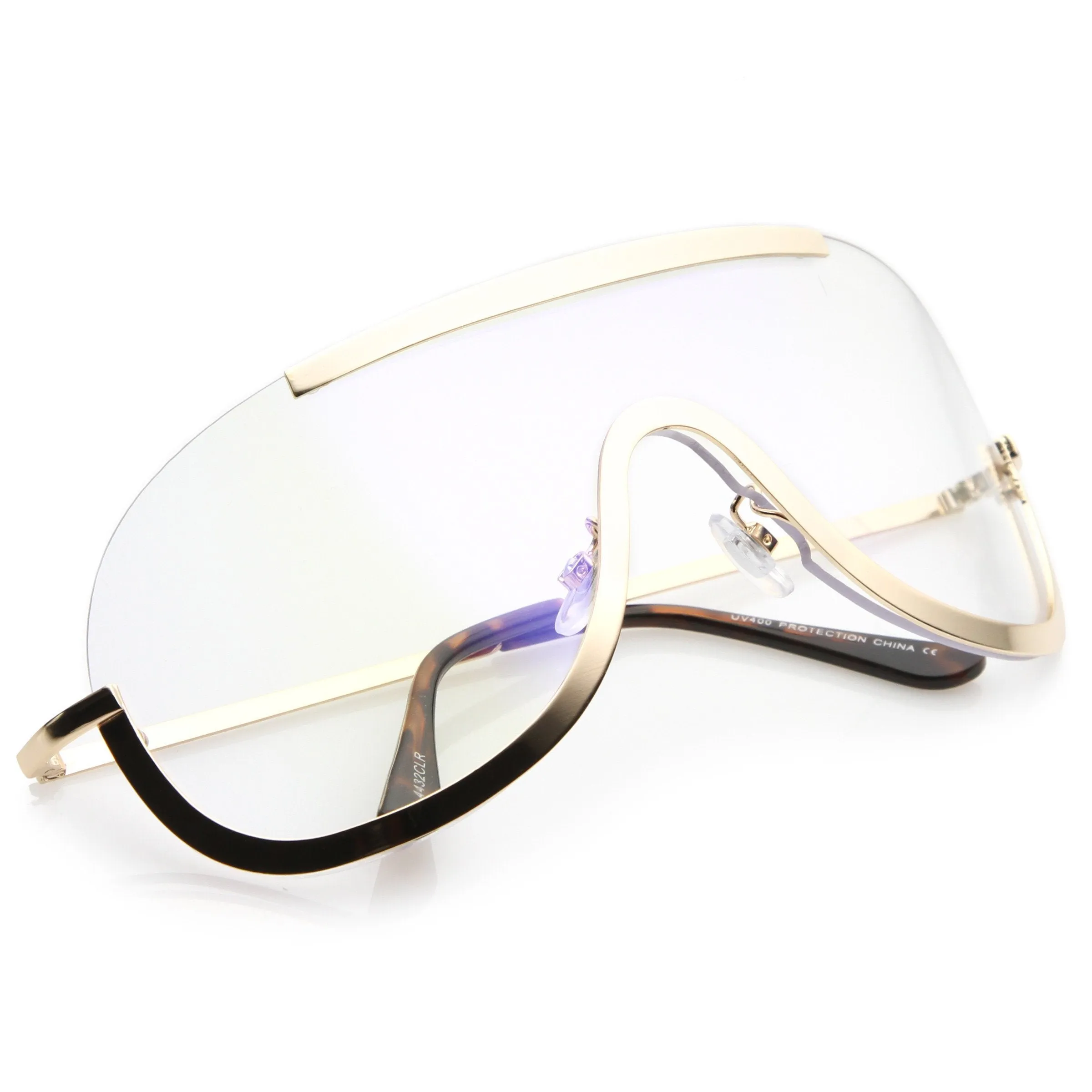 Oversize Disco Rimless Shield Clear Lens Glasses