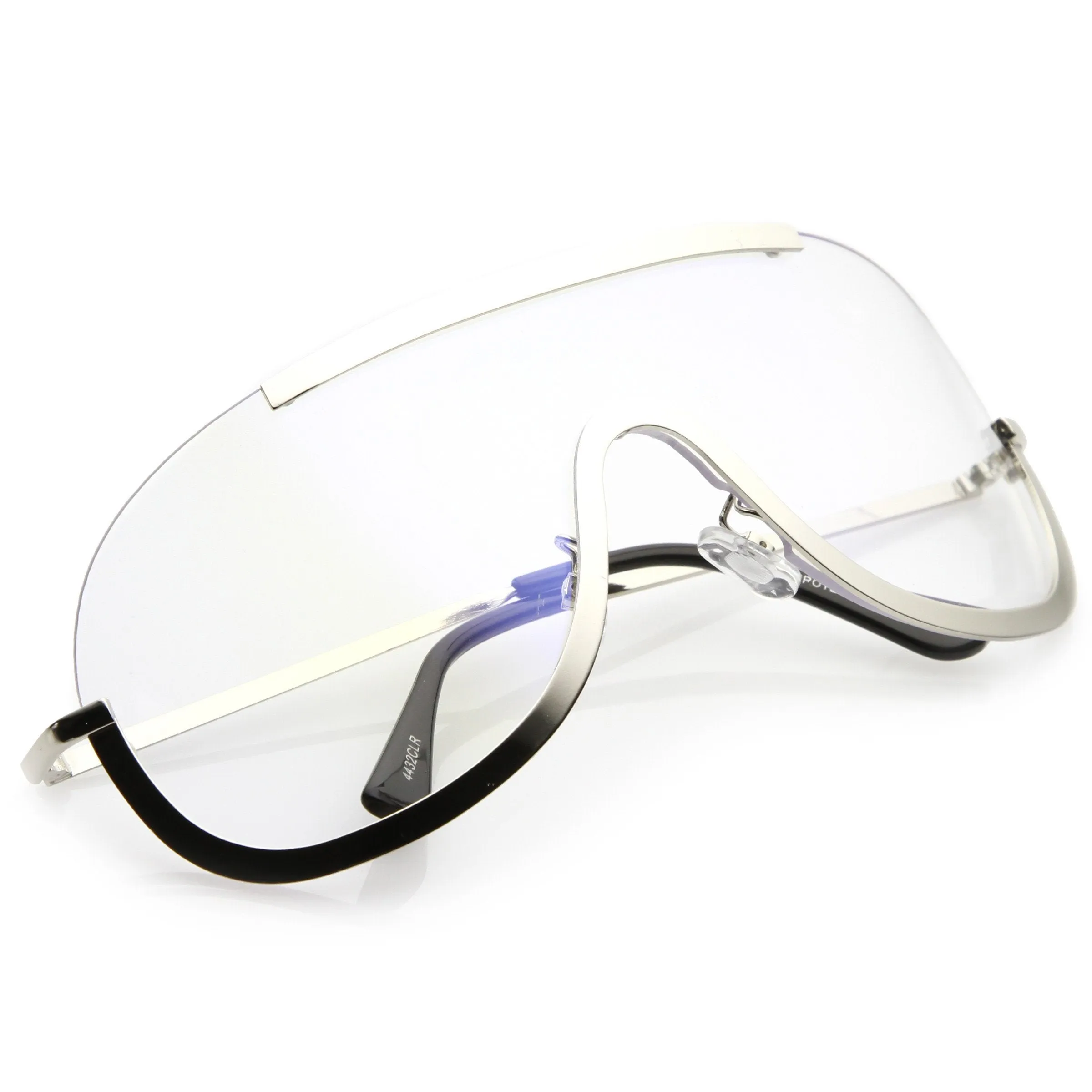 Oversize Disco Rimless Shield Clear Lens Glasses