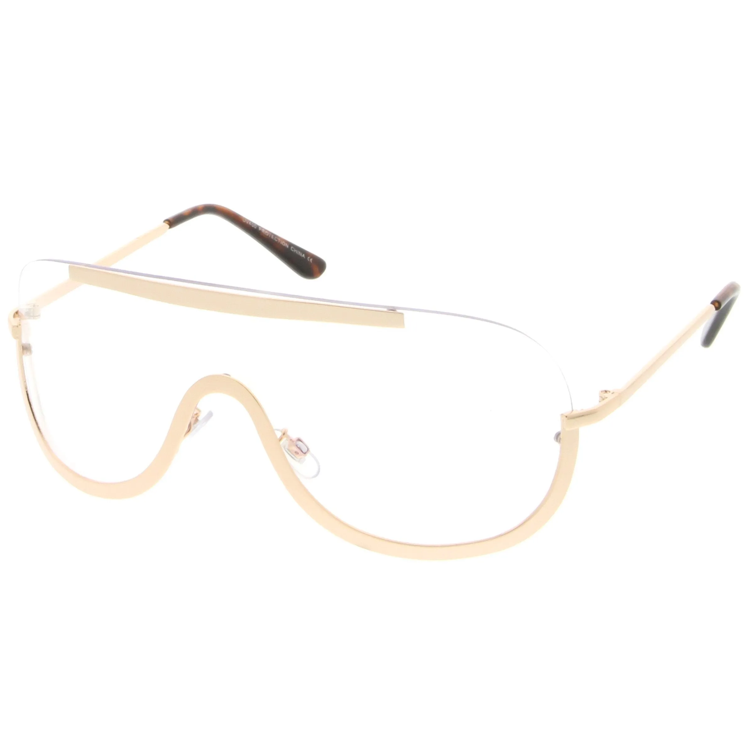 Oversize Disco Rimless Shield Clear Lens Glasses