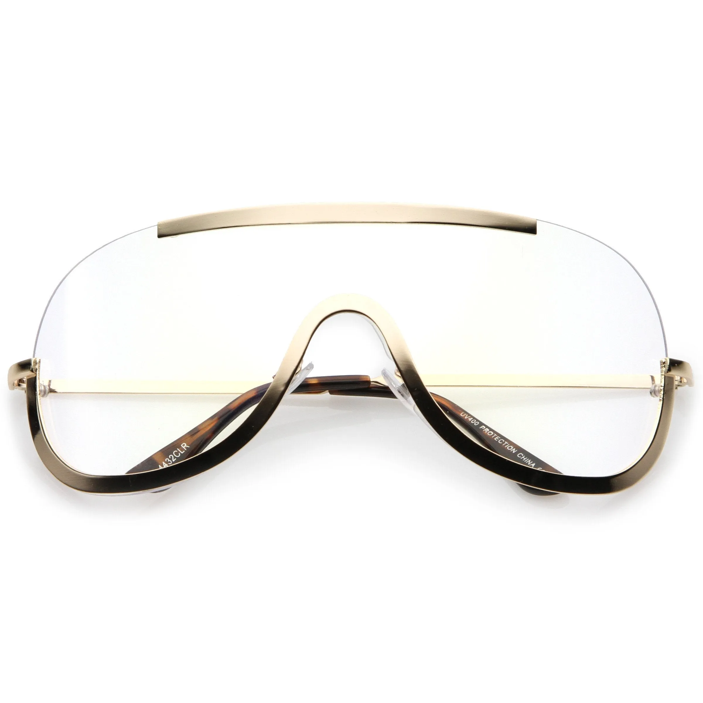 Oversize Disco Rimless Shield Clear Lens Glasses