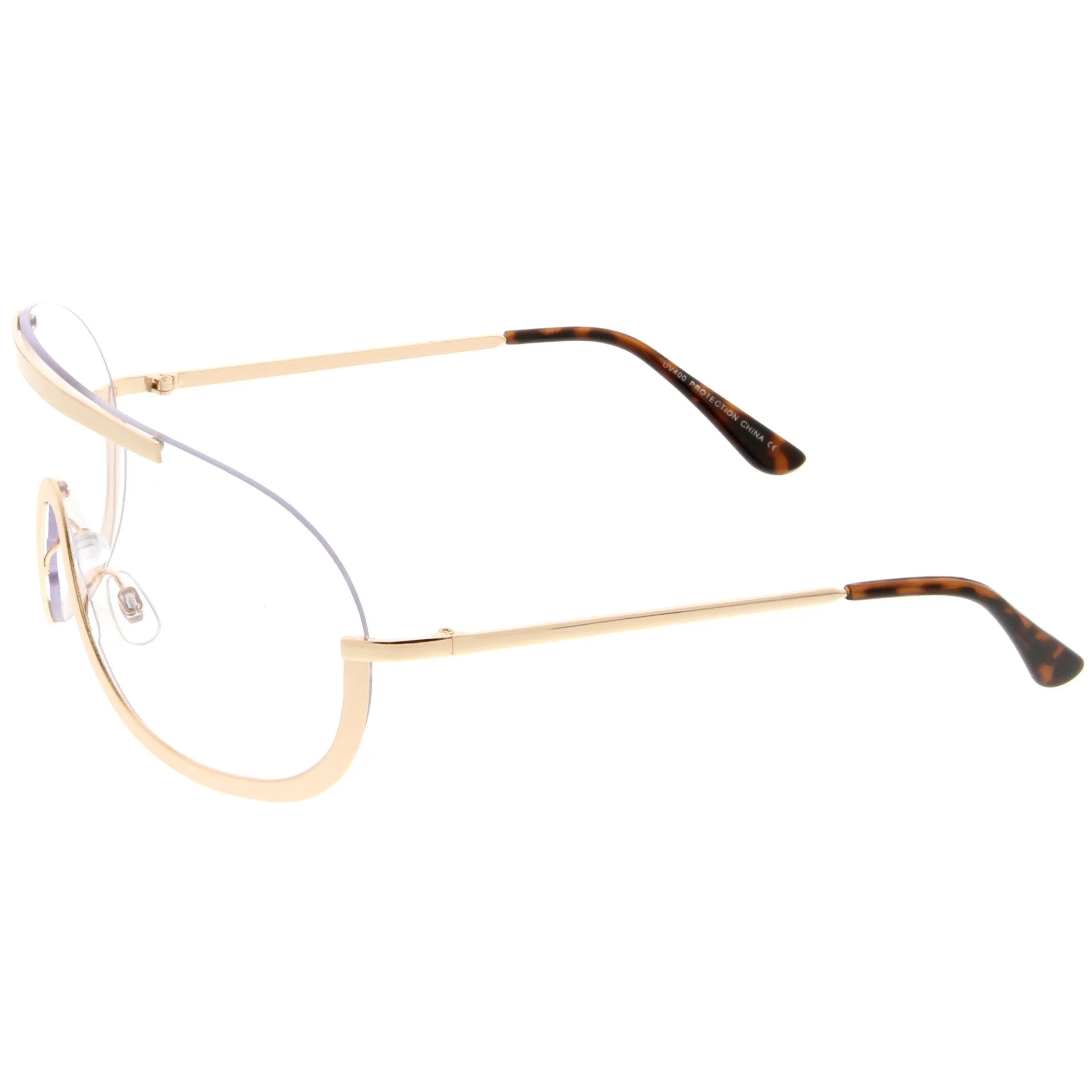 Oversize Disco Rimless Shield Clear Lens Glasses