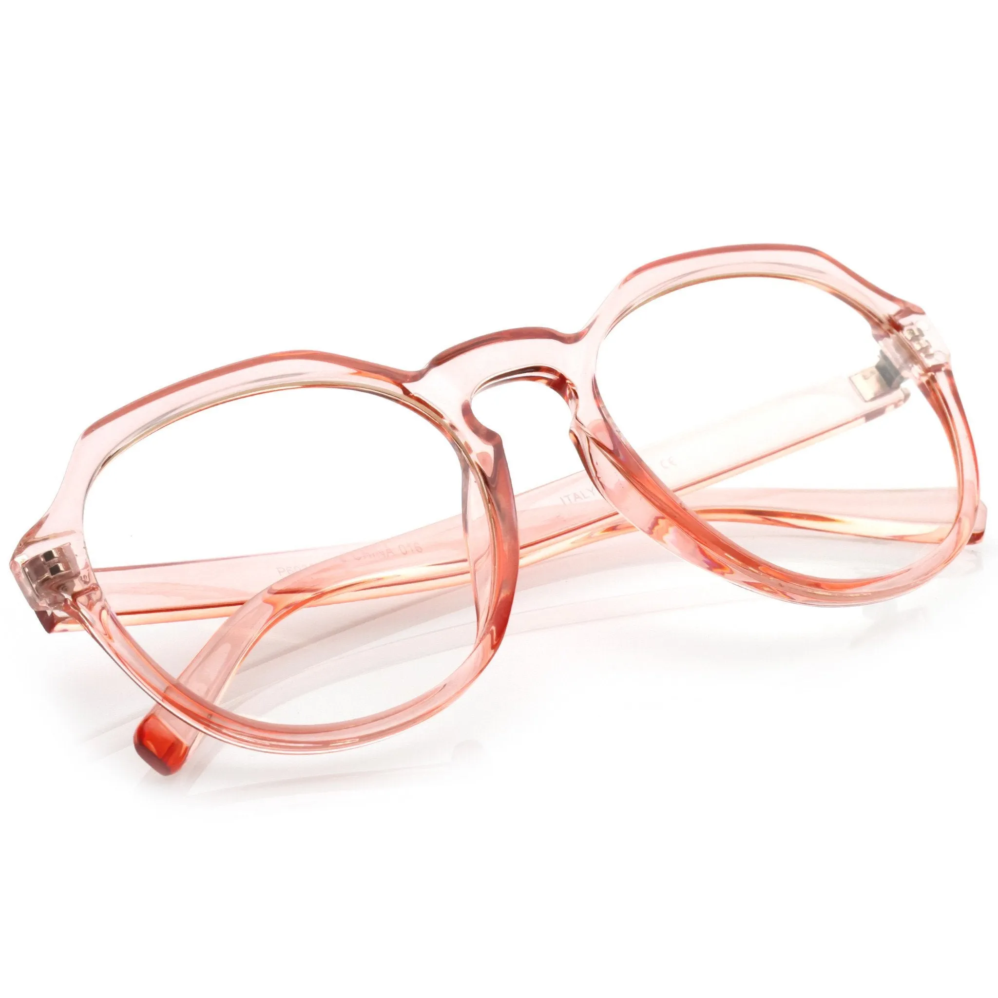 Oversize Retro Round Transparent Clear Lens Glasses