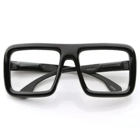 Oversize Square Block Thick Frame Clear Lens Glasses