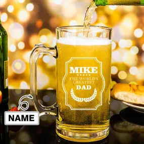 Personalized Beer Mug Glasses 16 OZ Custom Name The World's Greatest Dad Beer Glass for Father's Day Personalized Gift For Dad Him