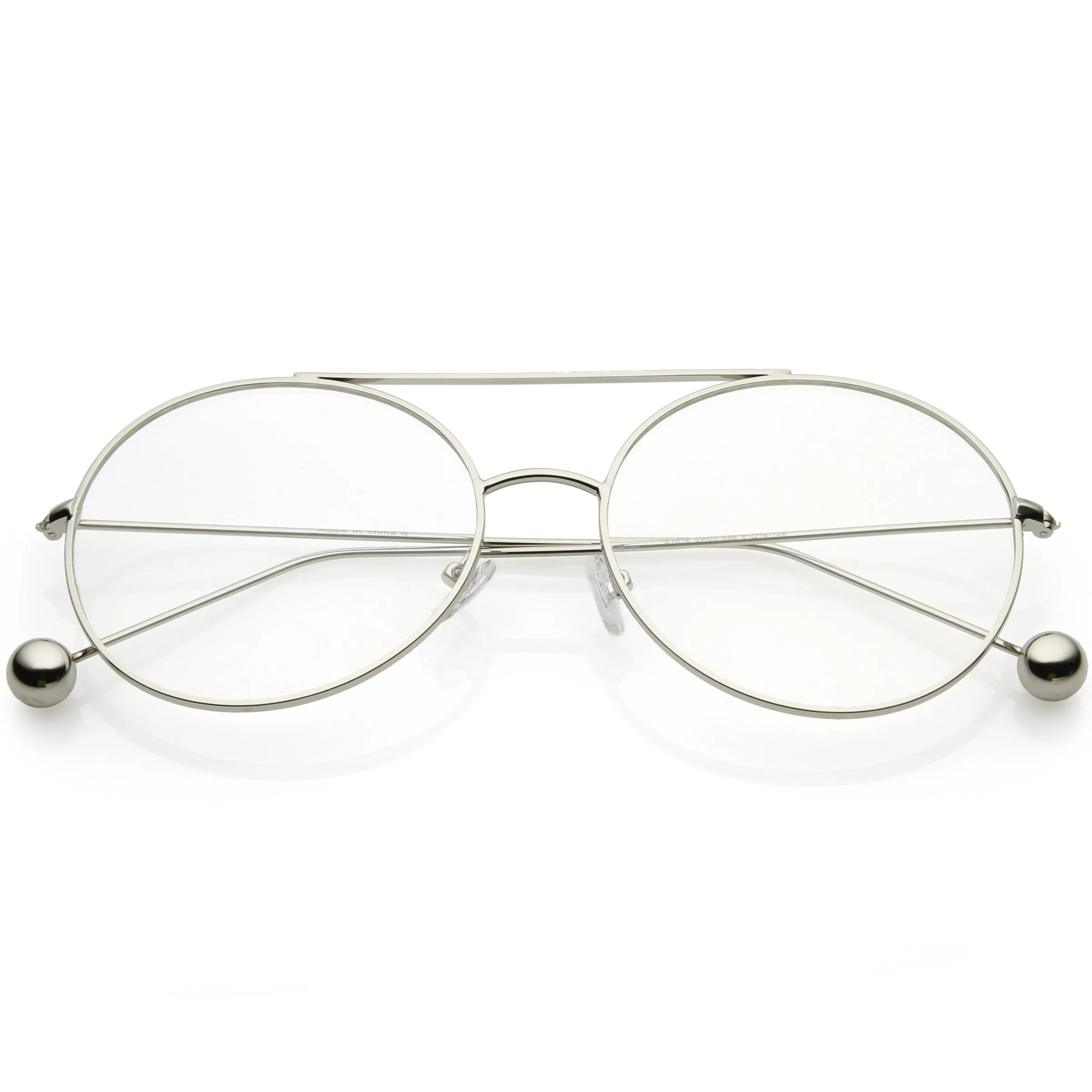 Premium Oversize Round Clear Flat Lens Metal Aviator Glasses