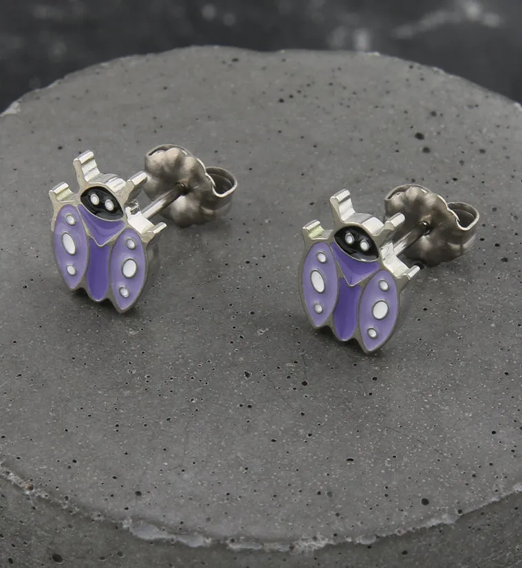 Purple Ladybug Titanium Stud Earrings