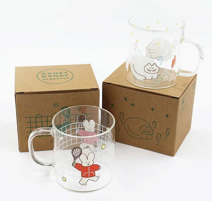 Rabbit Cats Clear Graphic Mugs Glasses Printed Vintage Retro Style Cups Gifts Kitchen Dinnerware Cold Hot Milk Coffee