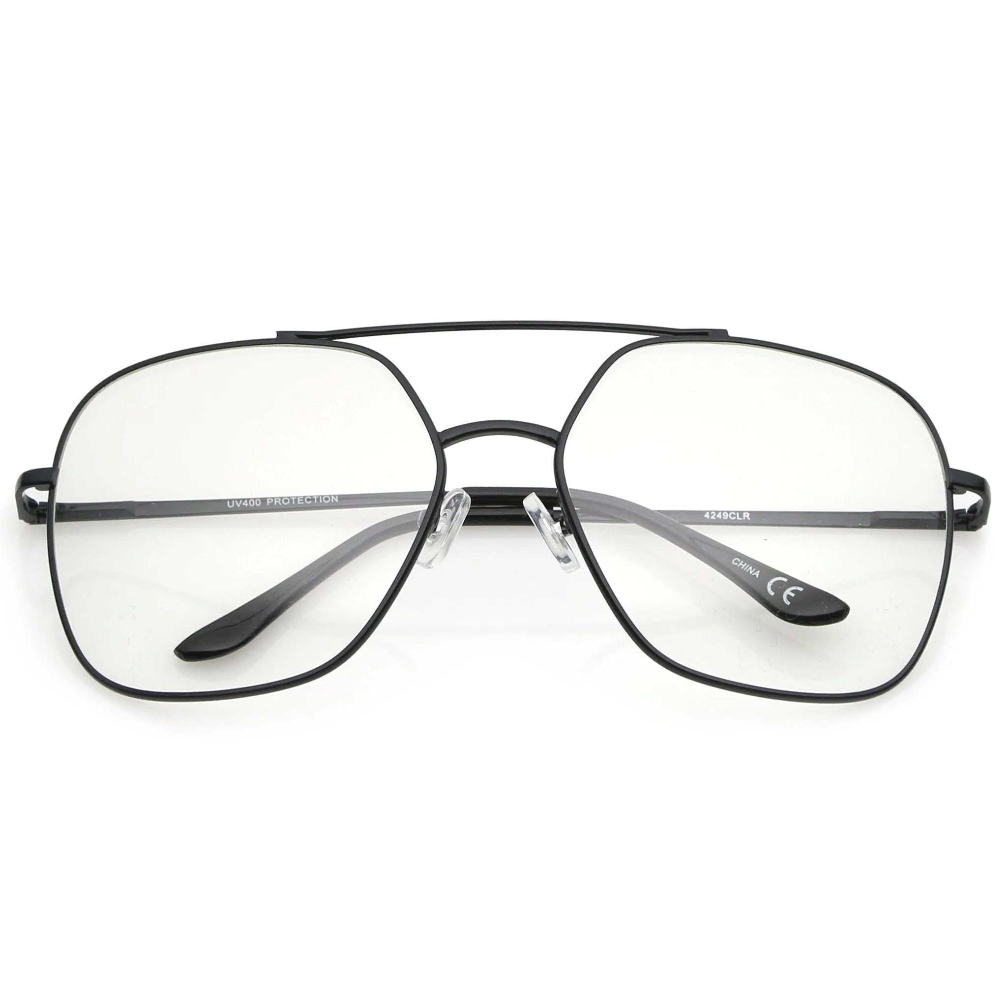 Retro Oversize Square Metal Clear Lens Aviator Glasses