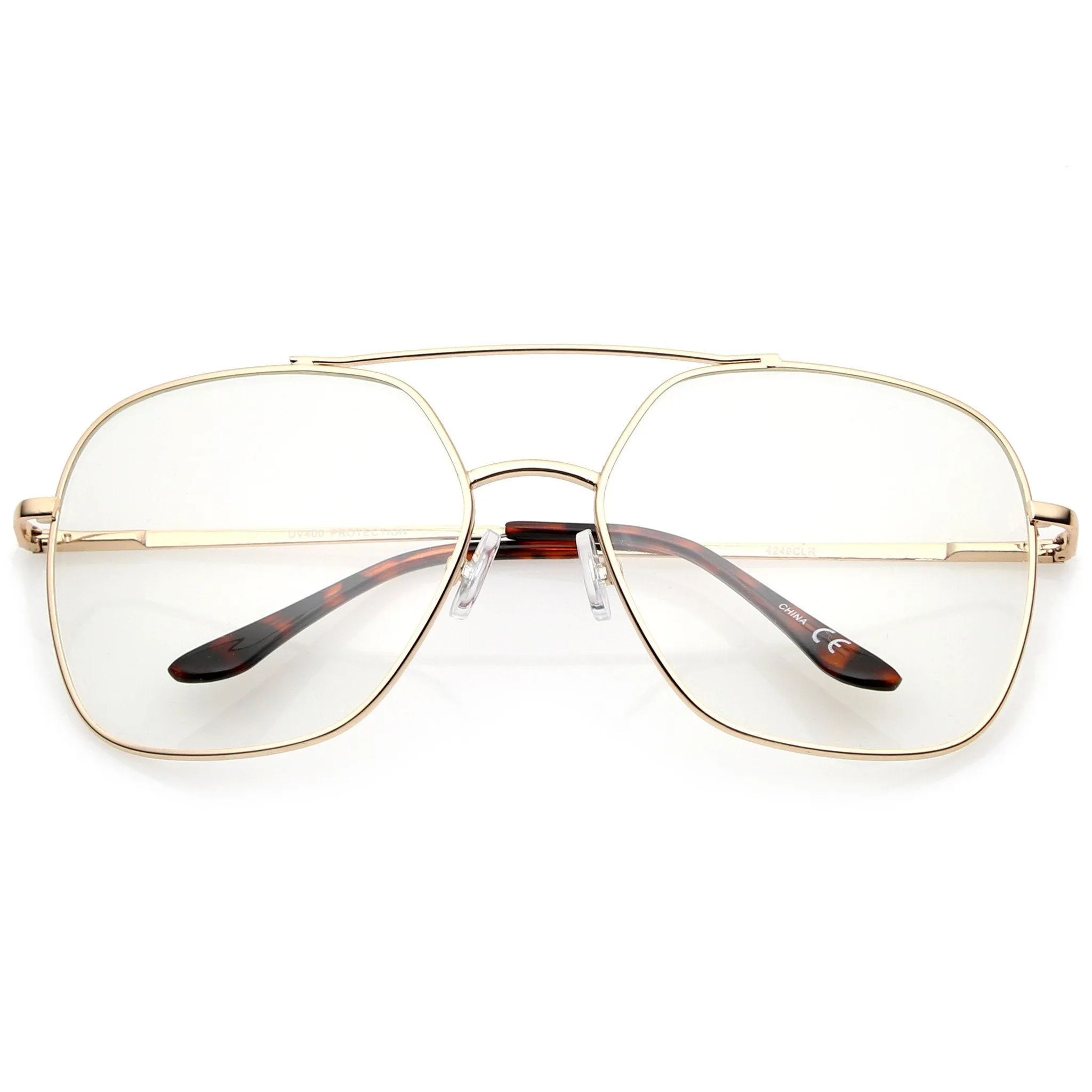 Retro Oversize Square Metal Clear Lens Aviator Glasses