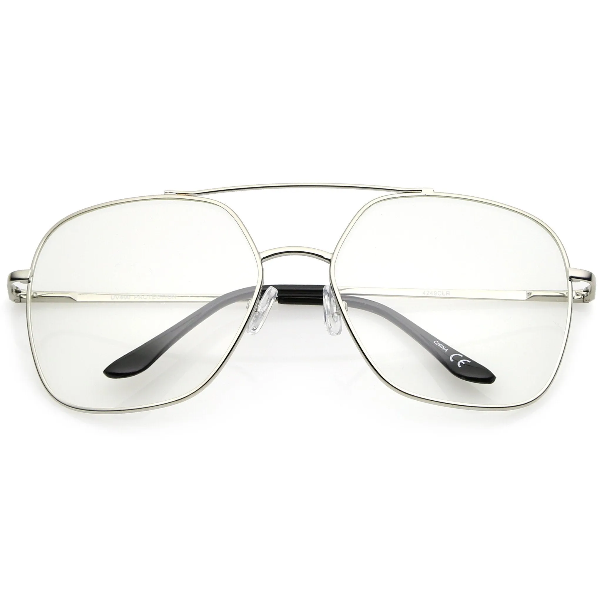 Retro Oversize Square Metal Clear Lens Aviator Glasses