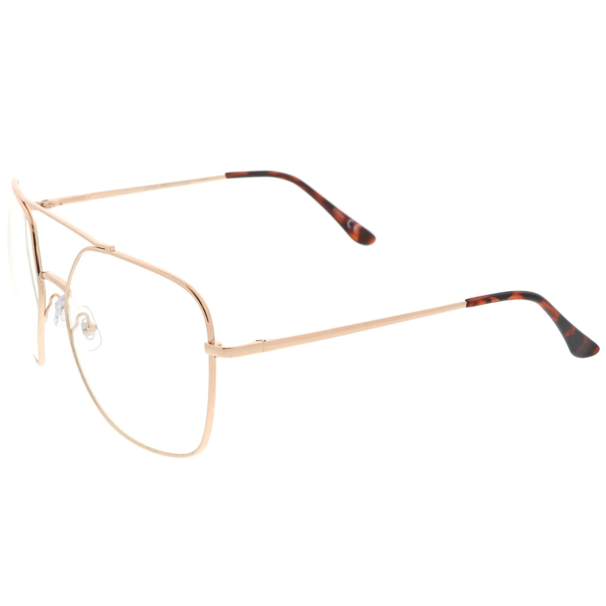 Retro Oversize Square Metal Clear Lens Aviator Glasses