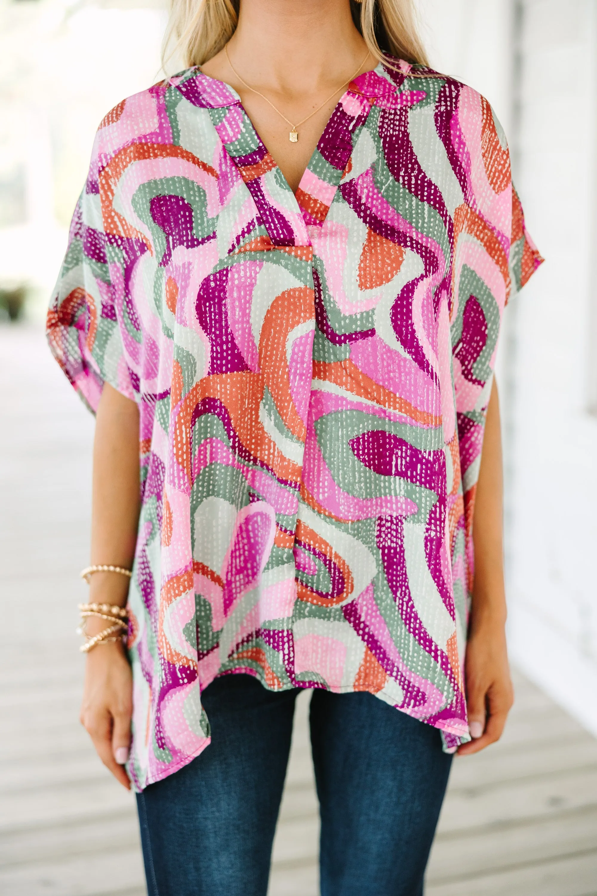 Retro Rendezvous Purple Abstract Blouse