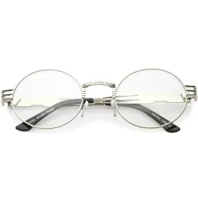 Retro Round Clear Lens Engraved Metal Steampunk Flat Lens Glasses