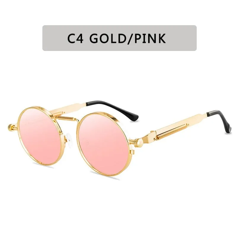 Retro Round Sunglasses Men Women Brand Designer Punk Style Windproof Metal Frame Vintage Sun Glasses Oculos De Sol