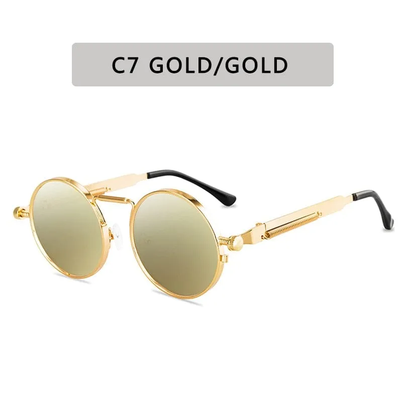 Retro Round Sunglasses Men Women Brand Designer Punk Style Windproof Metal Frame Vintage Sun Glasses Oculos De Sol