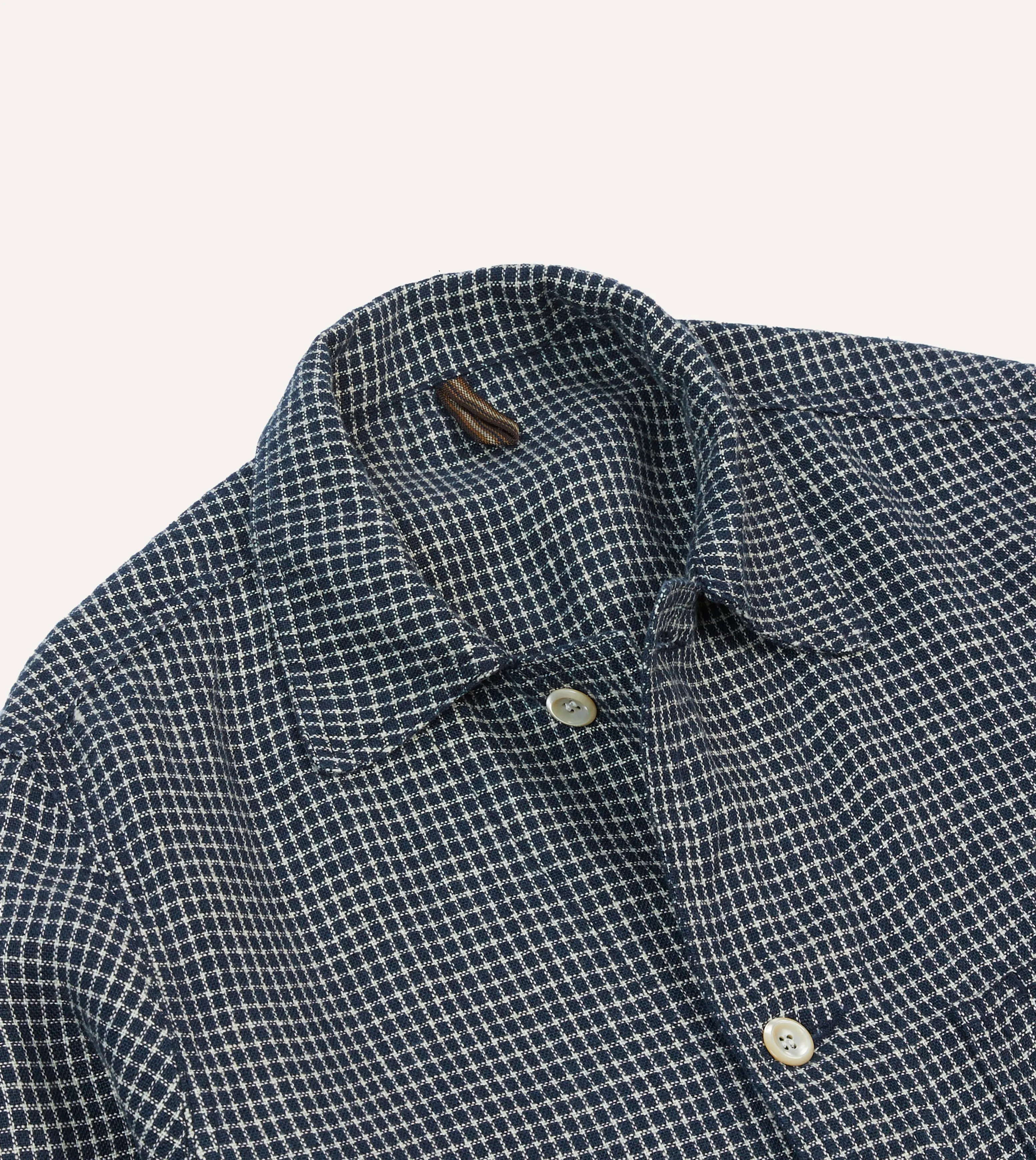 St. JOHN by Drake's Navy Check Linen Fatigue Jacket