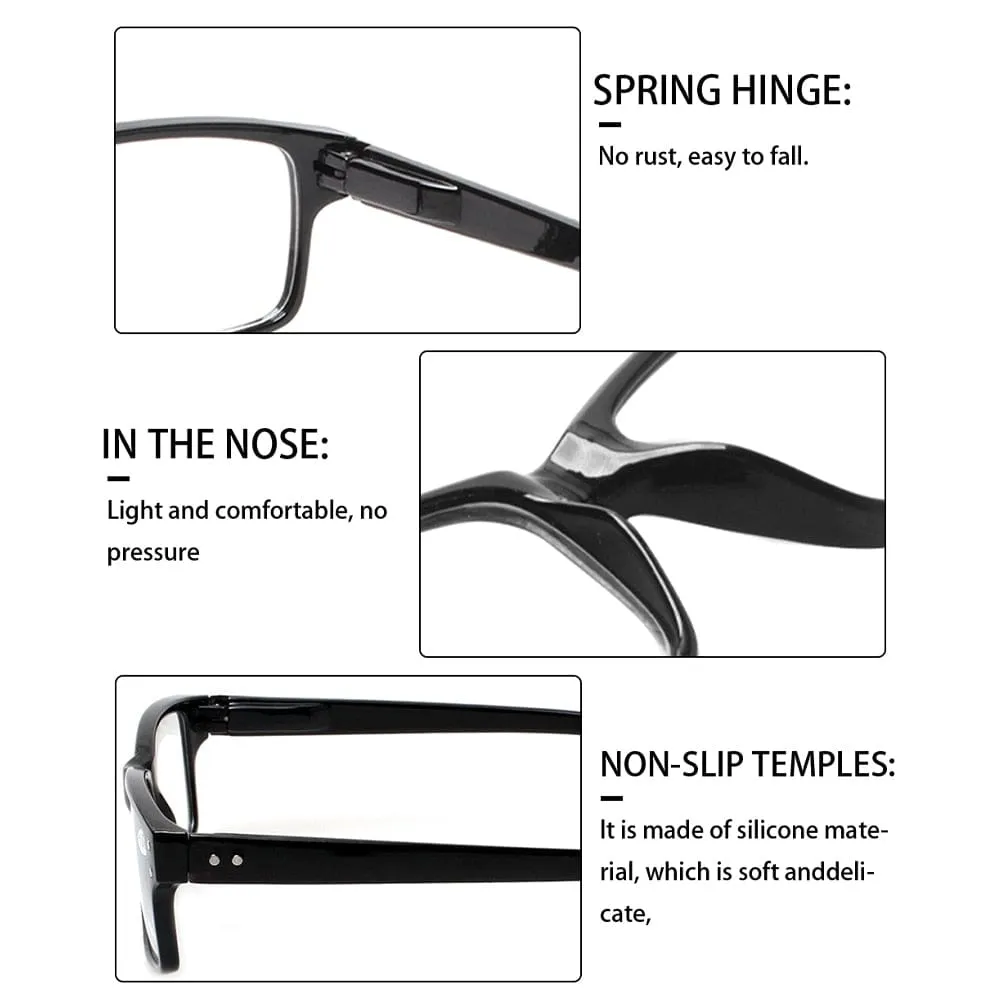 Turezing Classic Spring Hinge  Black Reading Glasses for Men and Women HD Eyeglasses Diopter  0.5 1.0 2.0 3.0 4.0 5.0 6.0