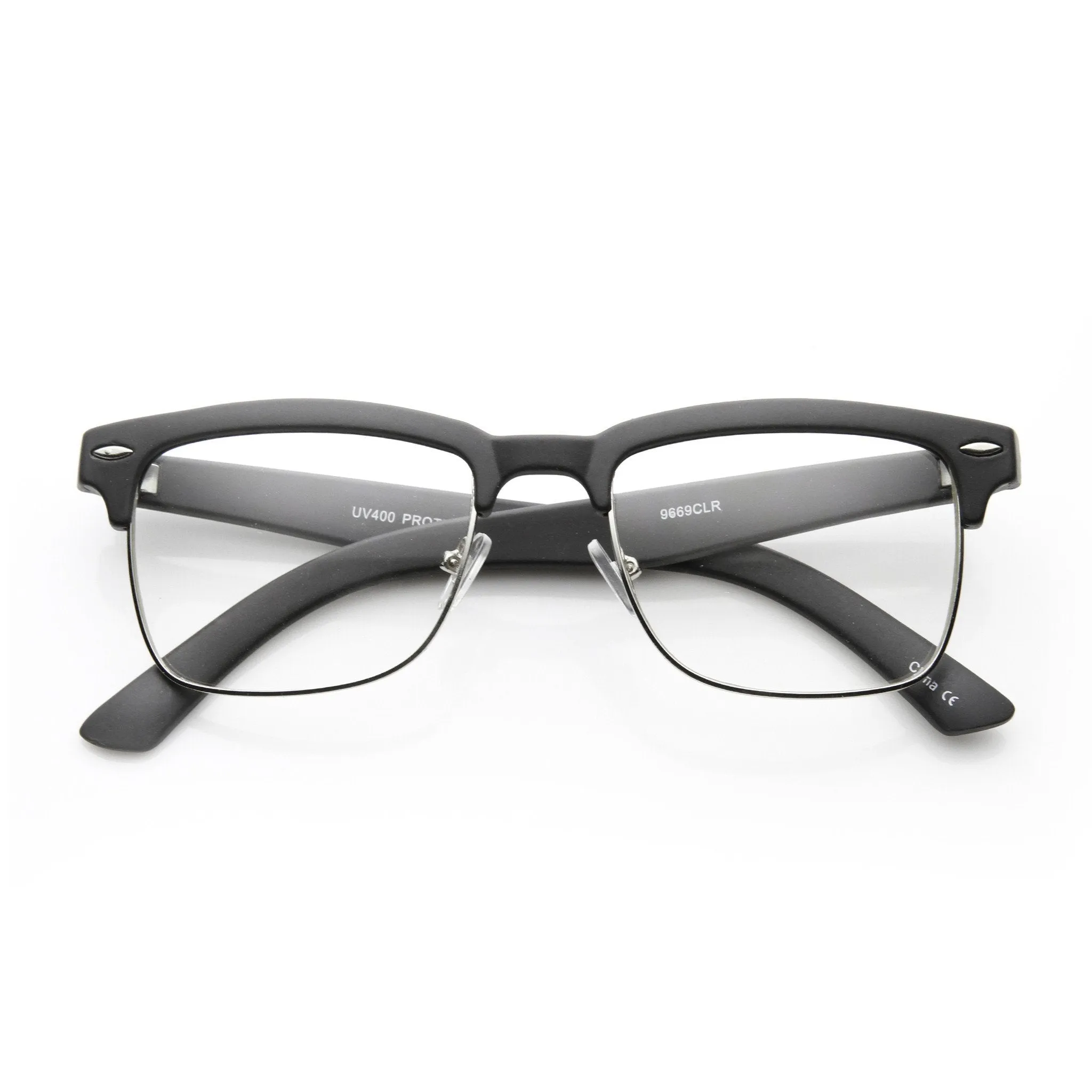 Vintage Inspired Horned Rim Half Frame Clear Lens Glasses