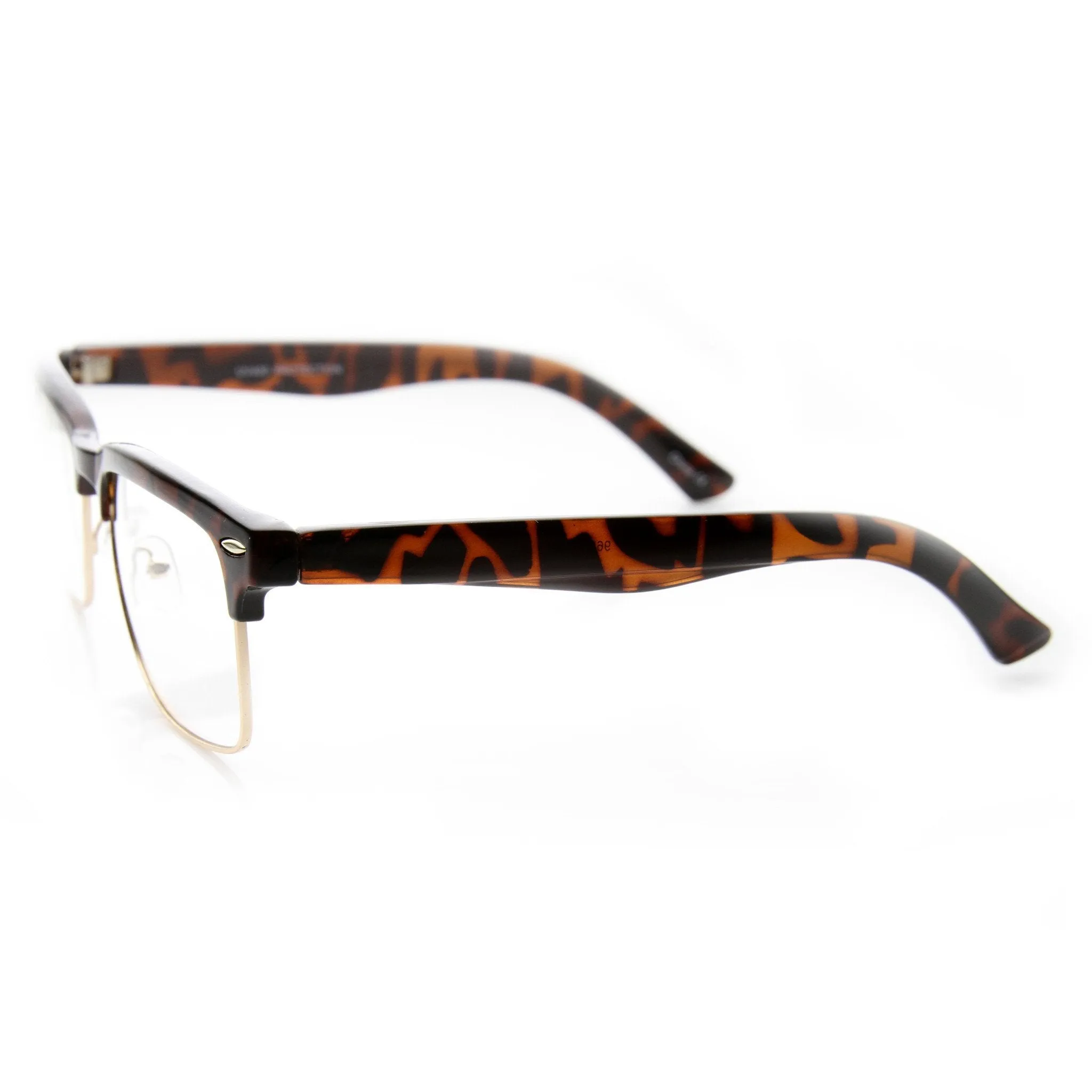 Vintage Inspired Horned Rim Half Frame Clear Lens Glasses